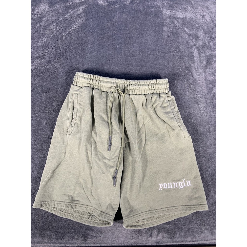 Vintage YoungLA Men's Fleece Sweat Shorts Olive Green Size M 6" Inseam Gym